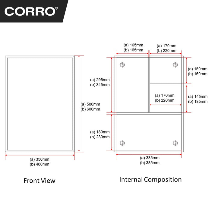 CORRO High Quality 100% Stainless Steel Toilet Bathroom Mirror Cabinet | CMC 35507 | CMC 40607