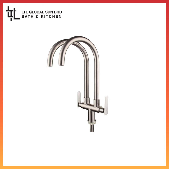 CORRO SUS304 High Quality Heavy Duty Stainless Steel Double Twin Hose Kitchen Faucet Pillar Sink Tap | CKPT 1002