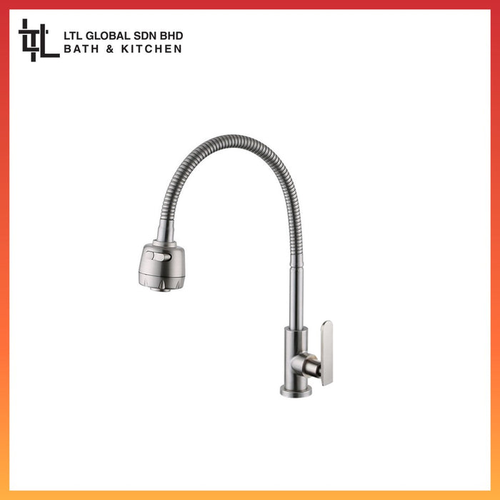 CORRO SUS304 High Quality Heavy Duty Stainless Steel Flexible Swivel Single Pillar Kitchen Sink Tap | CKPT 8402