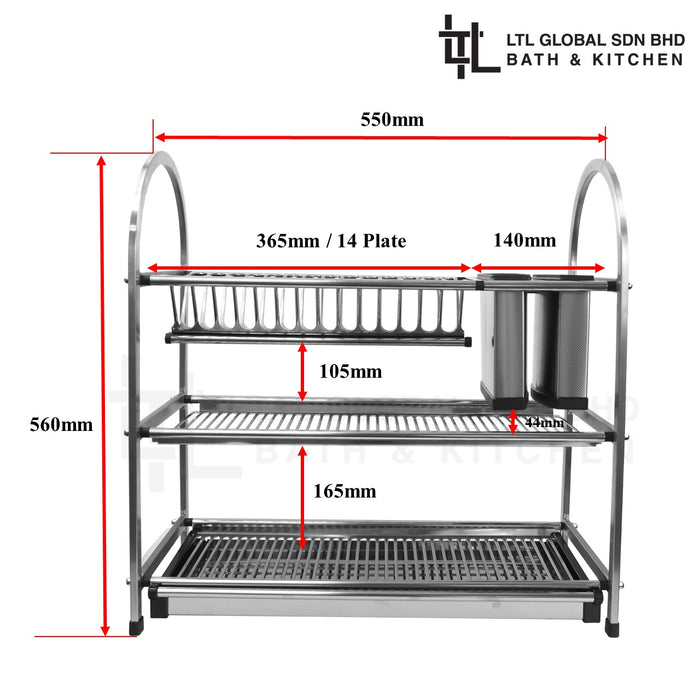 CORRO High Quality Stainless Steel 3 Tier Kitchen Dish Rack | CDR 58561