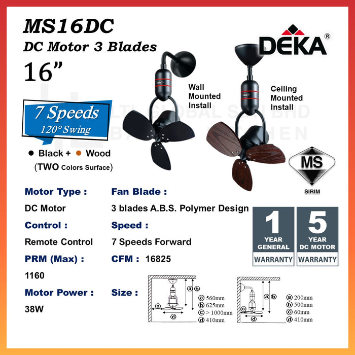 DEKA MS16DC Motor 16" Ceiling Fan | MS16DC