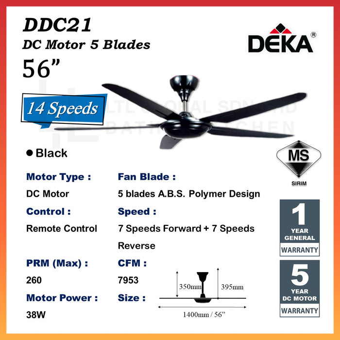 DEKA 56" Black Ceiling Fan | DDC 21 |  DDC 21L