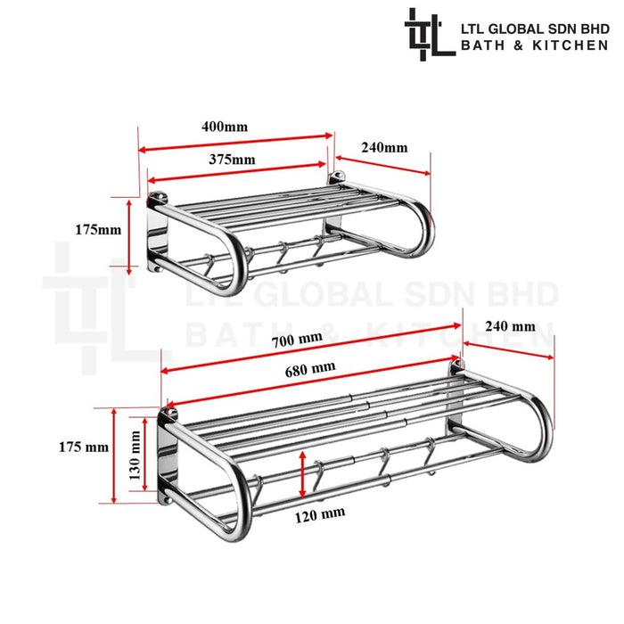 CORRO High Quality Extendable Towel Shelf SUS304 Stainless Steel Heavy Duty Bathroom Towel Rack | CTBH 401-4070M