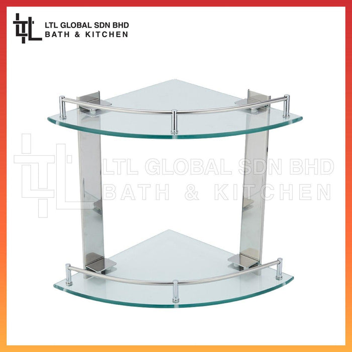 CORRO Bathroom & Kitchen SUS304 Glass Shelf Wall Corner Shelf Single & Double Rack Corner Basket | CGS 711-1C | CGS 711-2C