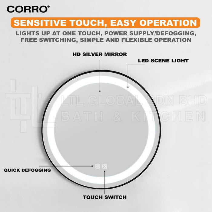 CORRO Bathroom Mirror LED / Bedroom Mirror LED Light Mirror Round Anti-Fog Mirror Touch Screen Button | CMR LSB-50B-L | CMR LSB-60B-L