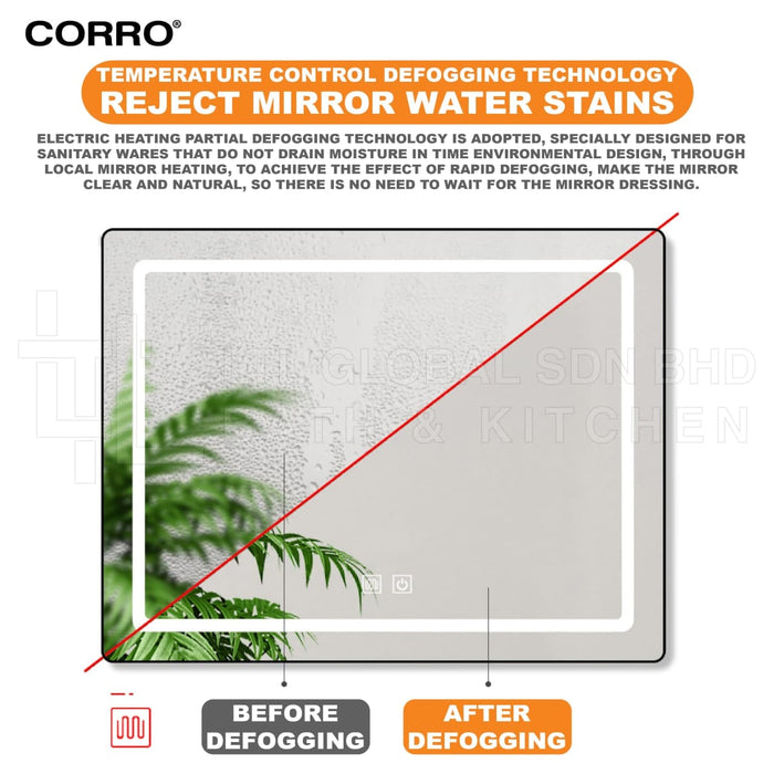 CORRO Bathroom / Bedroom Mirror LED Light Mirror Rectangle Anti-Fog Mirror Touch Screen Button | CMS LRB-5070B-L | CMS LRB-6080B-L