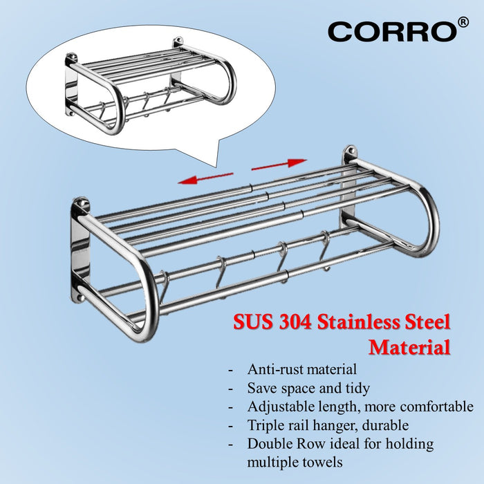 CORRO High Quality Extendable Towel Shelf SUS304 Stainless Steel Heavy Duty Bathroom Towel Rack | CTBH 401-4070M