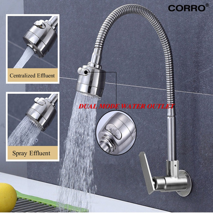CORRO SUS304 Heavy Duty Stainless Steel Flexible Swivel Single Kitchen Sink Wall Tap | CKWT 8410