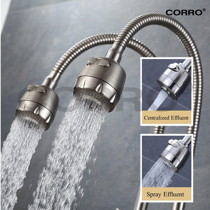 CORRO SUS304 High Quality Heavy Duty Stainless Steel Twin Hose Flexible Swivel Kitchen Sink Pillar Tap | CKPT 8437