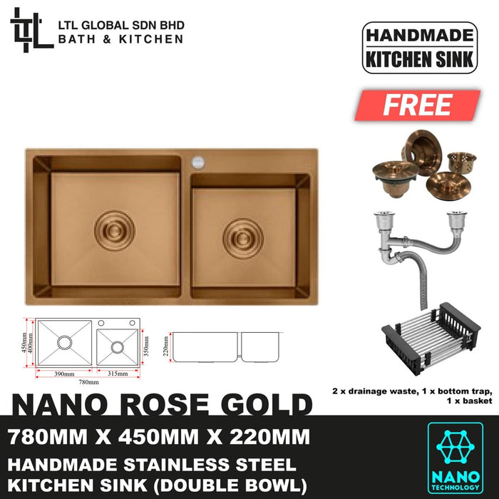 CORRO Nano Stainless Steel Handmade Double Bowl Kitchen Sink | CH 780450D | CH 820450D | CH 850450D | CH 870450D