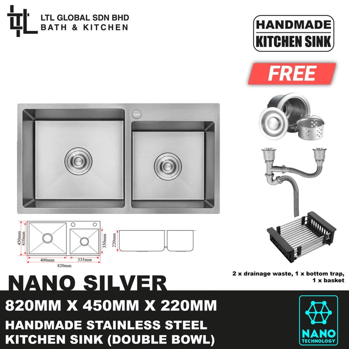 CORRO Nano Stainless Steel Handmade Double Bowl Kitchen Sink | CH 780450D | CH 820450D | CH 850450D | CH 870450D