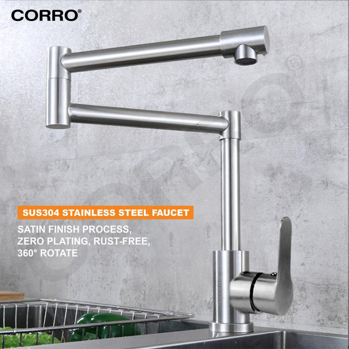 CORRO SUS304 Heavy Duty Stainless Steel Folding Spout Kitchen Sink Mixer Tap | CKPT 8608
