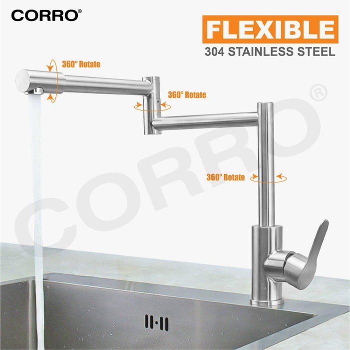 CORRO SUS304 Heavy Duty Stainless Steel Folding Spout Kitchen Sink Mixer Tap | CKPT 8608